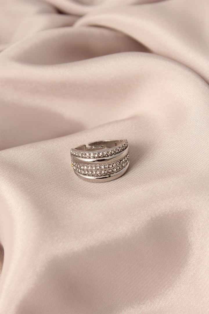 EBJ Silver Color Metal Adjustable Women's Ring with Zircon Stone - Wagga Wagga