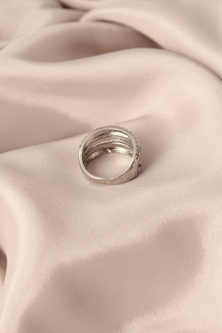 EBJ Silver Color Metal Adjustable Women's Ring with Zircon Stone - Wagga Wagga