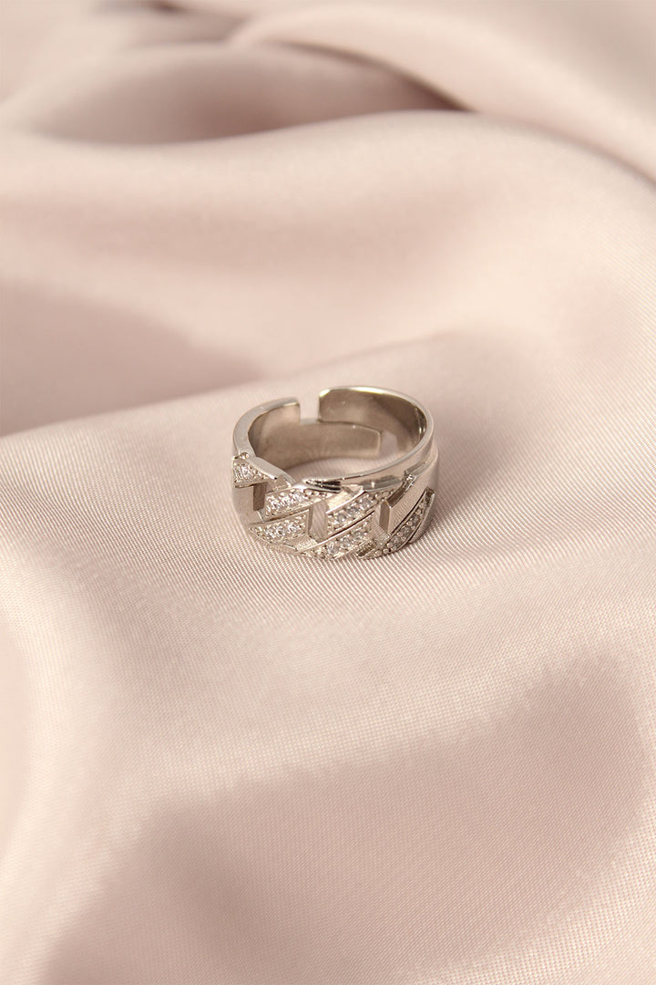 EBJ Silver Color Metal Adjustable Women's Ring with Zircon Stone - Rubí