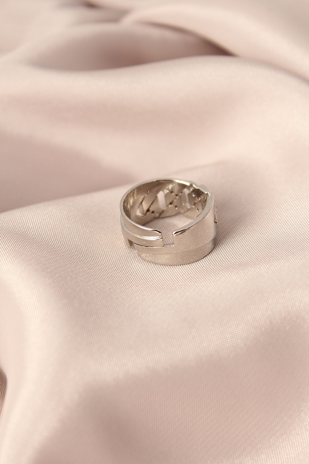 EBJ Silver Color Metal Adjustable Women's Ring with Zircon Stone - Rubí