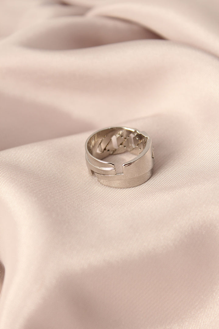 EBJ Silver Color Metal Adjustable Women's Ring with Zircon Stone - Rubí