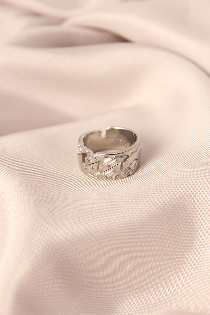 EBJ Silver Color Metal Stone-Set Adjustable Women's Ring - Druzhkivka
