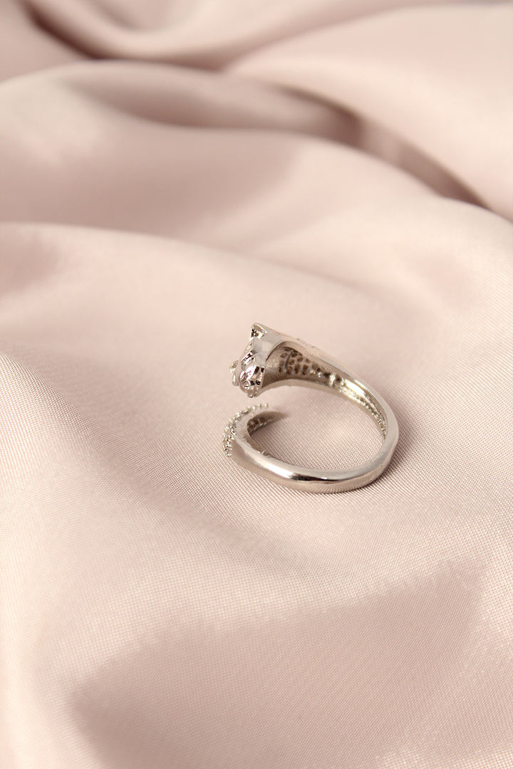EBJ Silver Color Metal Zircon Stone Leopard Model Adjustable Women's Ring - Aliso Viejo