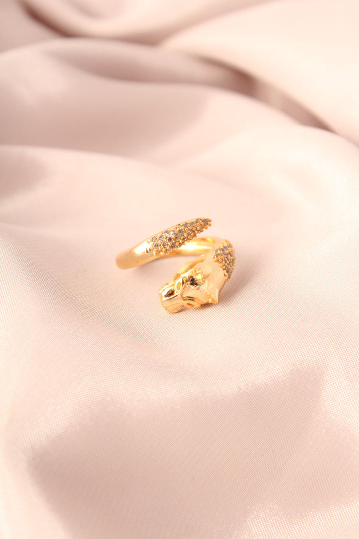 EBJ Gold Color Metal Zircon Stone Tiger Model Adjustable Women's Ring - Milton