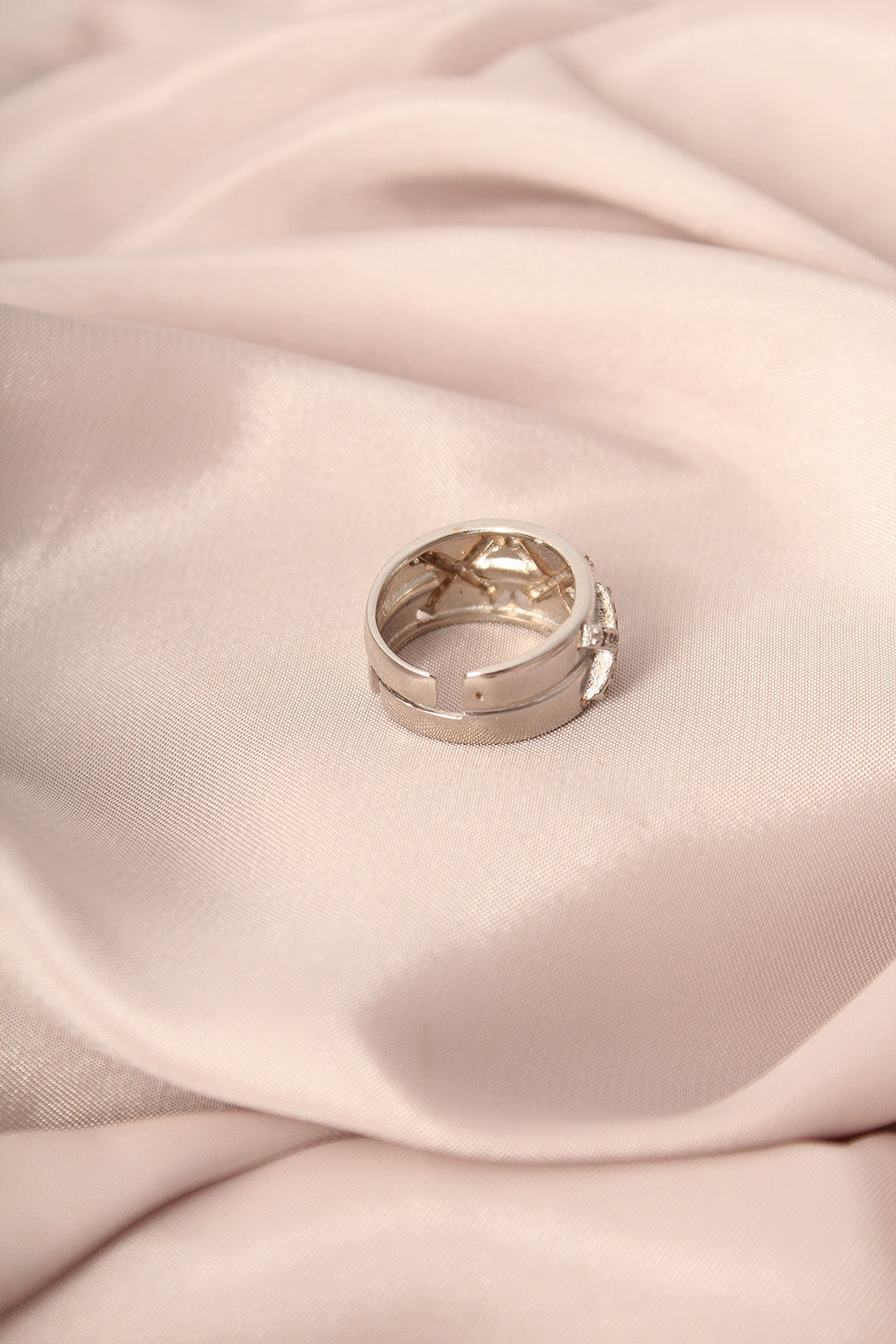 EBJ Silver Color Metal Zircon Stone Cross Pattern Adjustable Women's Ring - Fayetteville