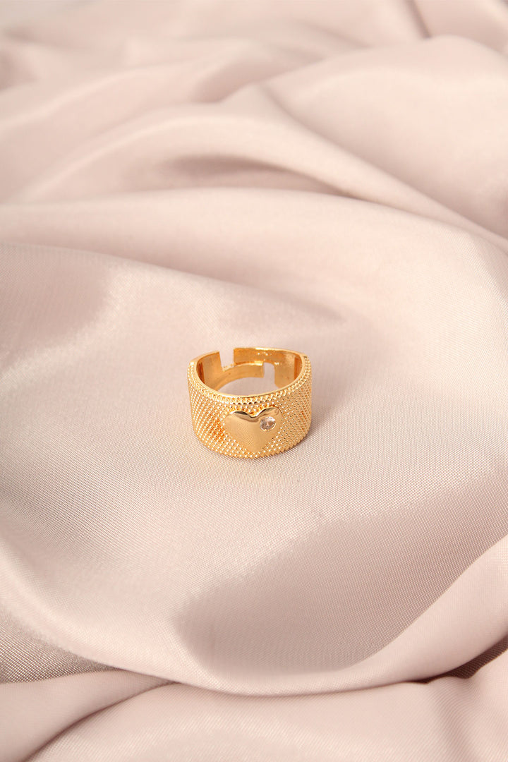 EBJ Gold Color Metal Heart Model Adjustable Women's Ring with Zircon Stone - Bilbao
