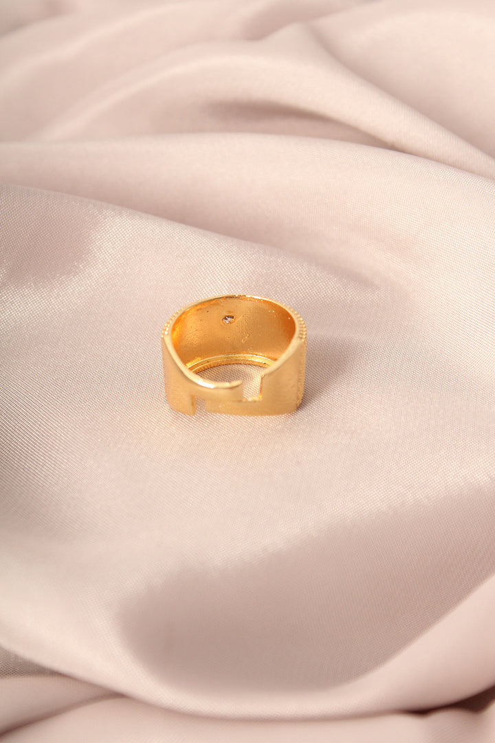 EBJ Gold Color Metal Heart Model Adjustable Women's Ring with Zircon Stone - Bilbao