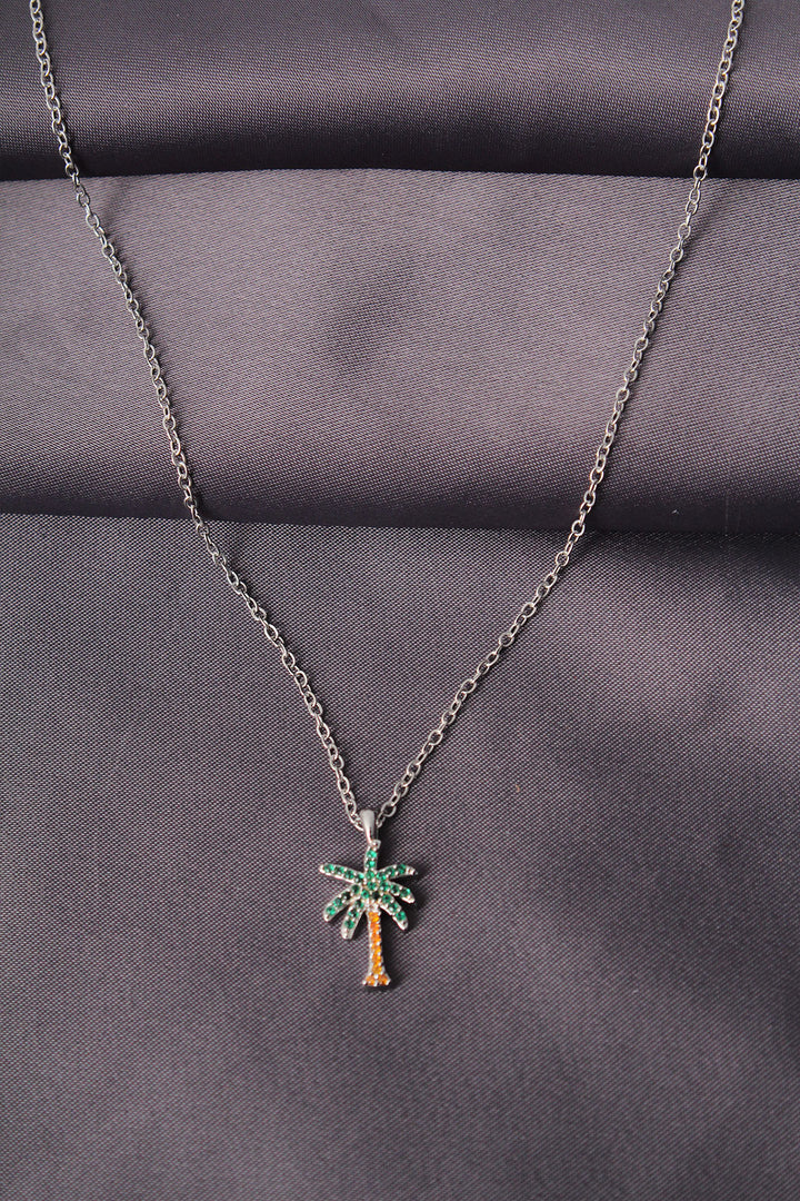 EBJ Silver Color Metal Zircon Stone Palm Tree Designed Women's Necklace - Sun City