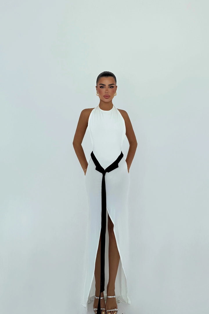 EYY Women White Front Tie Long Dress - Babylon