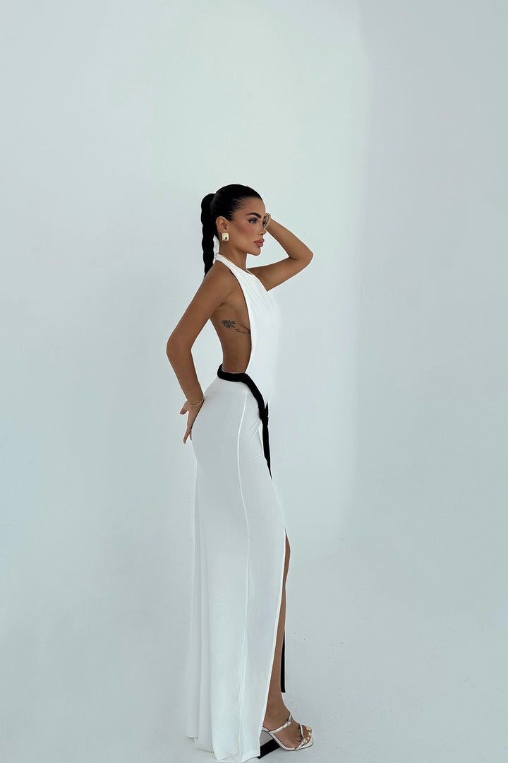 EYY Women White Front Tie Long Dress - Babylon