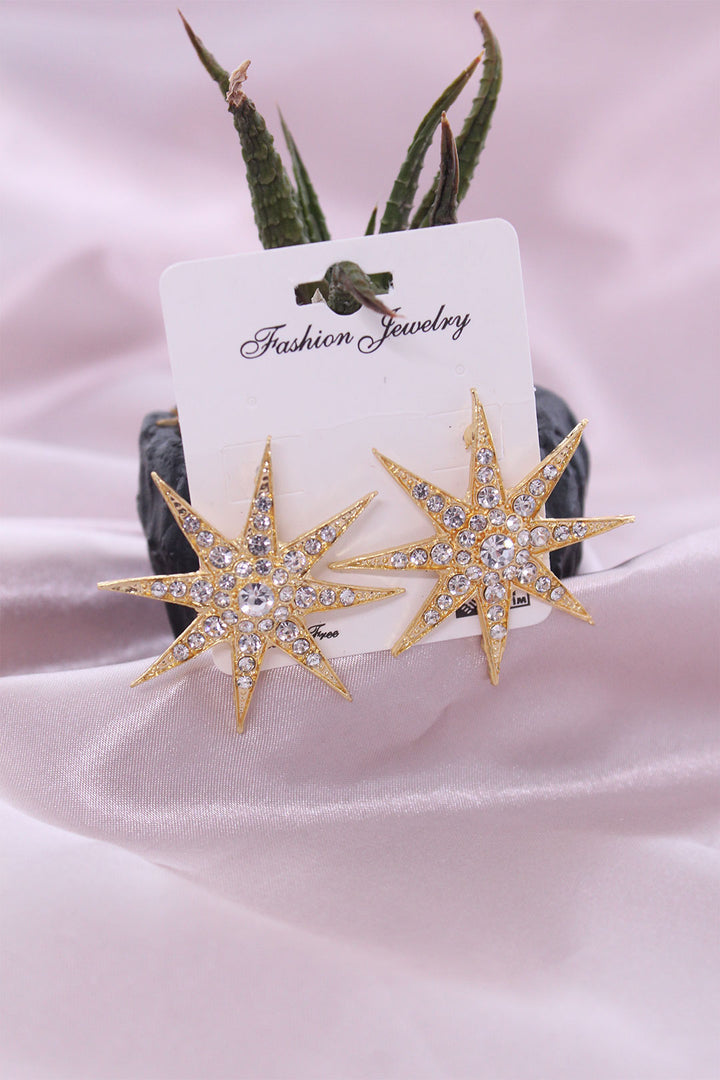 EBJ Gold Color Metal Star Earrings Set with Zircon Stone - Lincoln Park