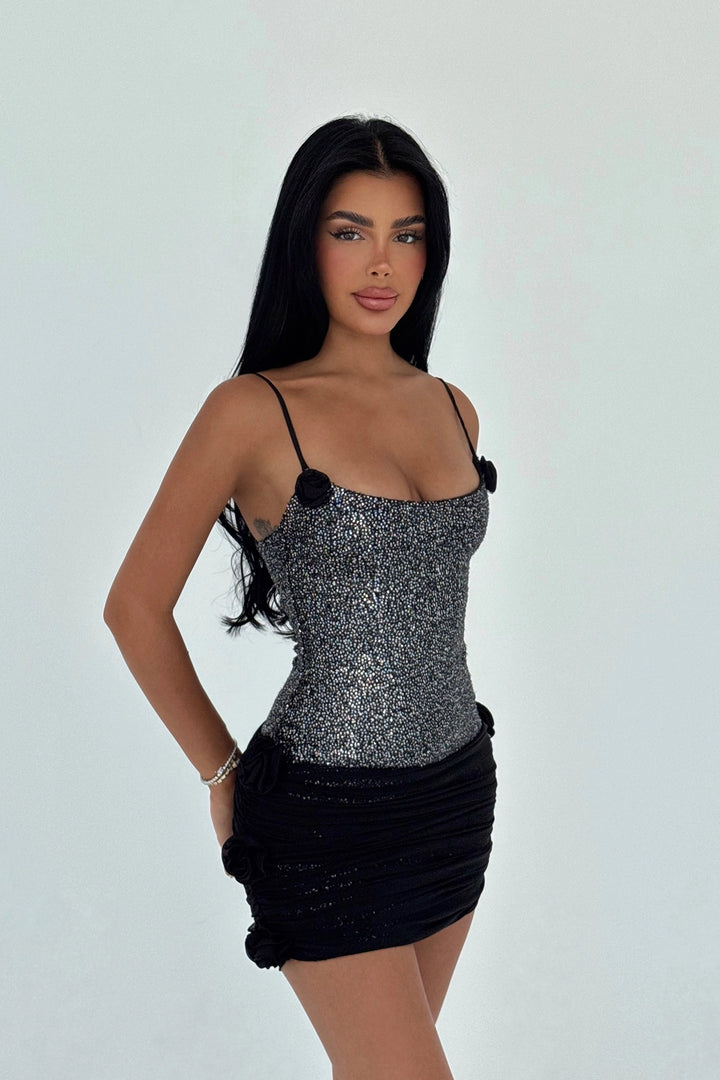EYY Women Gray Rose Detailed Strap Mini Dress - Castro Valley