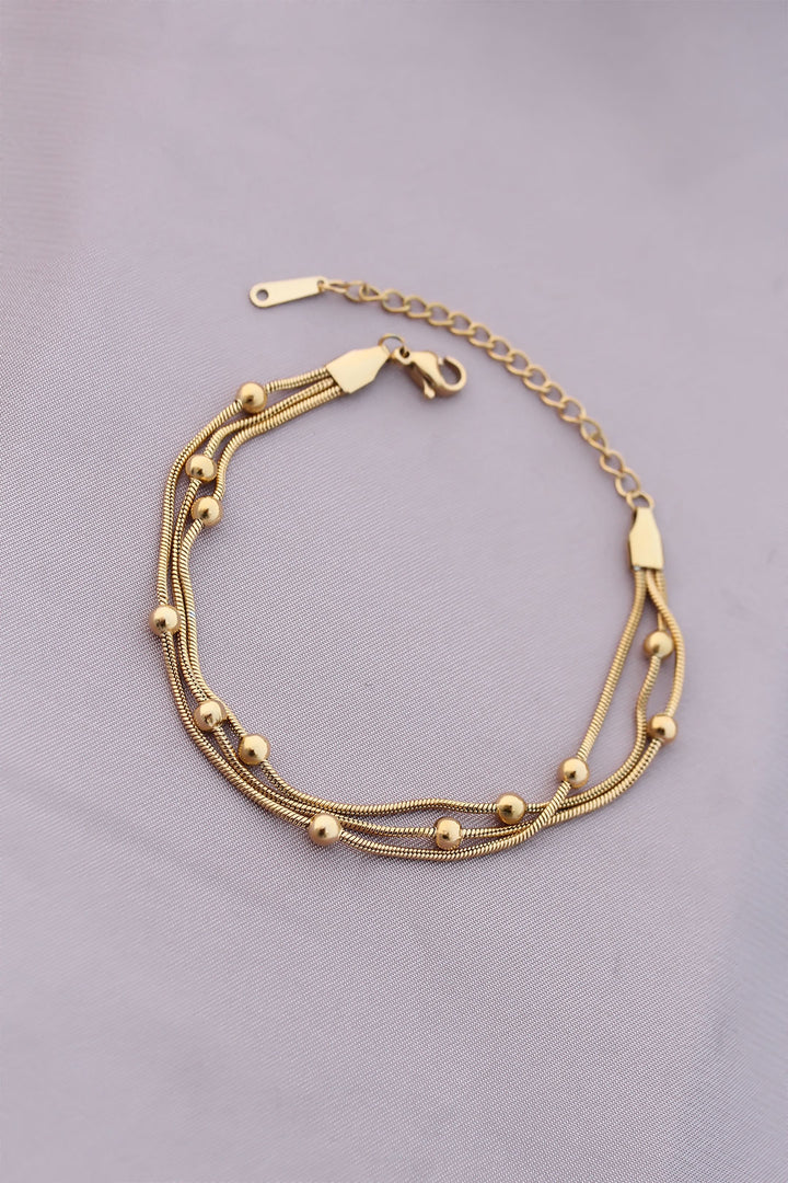 EBJ 316L Stainless Steel Gold Color Beaded Women's Bracelet with Chain - Jalacingo