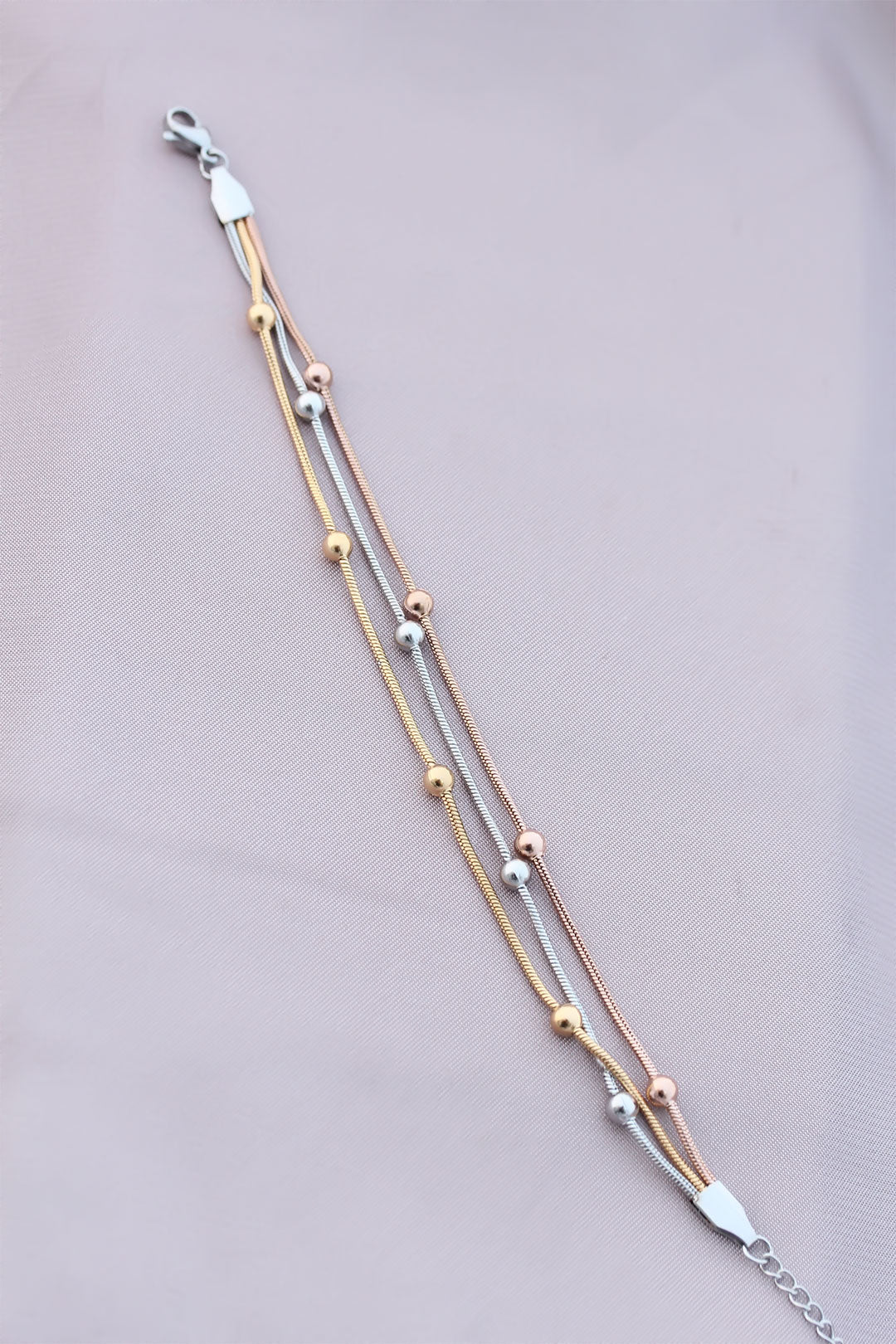 EBJ 316L Stainless Steel Non-Tarnish Silver Color Beaded Chain Women's Bracelet - Maricopa