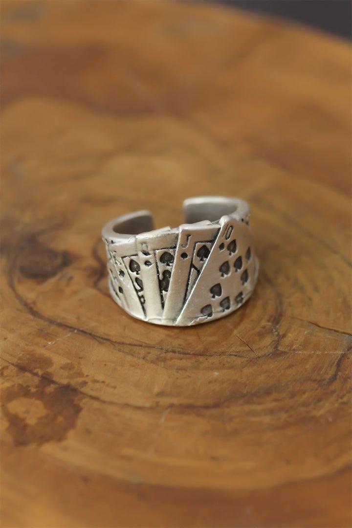 EBJ Card Patterned Metal Adjustable Men's Ring - Saratoga Springs