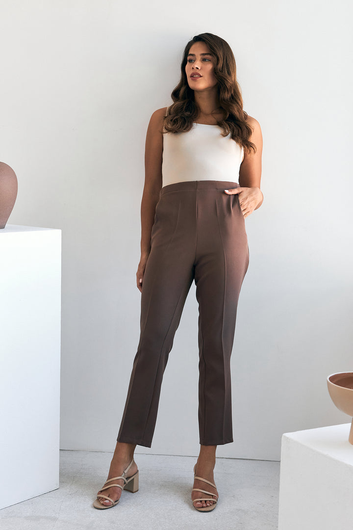 ZRF Women Elasticated Waist Pants - Brown - Évosmos