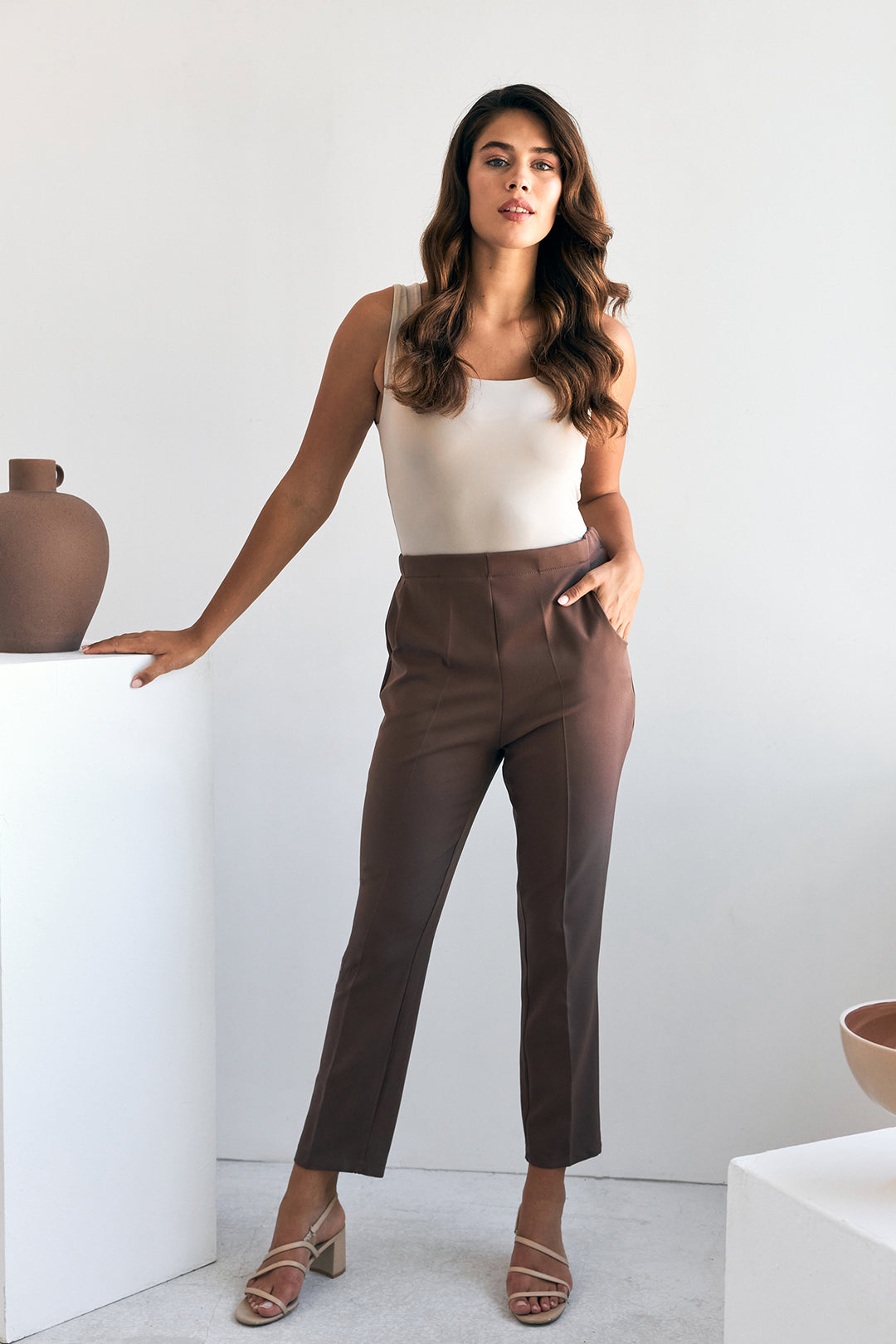 ZRF Women Elasticated Waist Pants - Brown - Évosmos