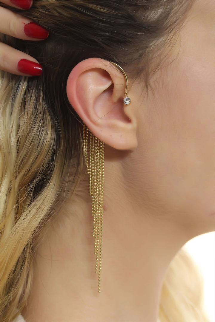 EBJ Gold Color Zircon Stone Detailed Dangle Cartilage Earring - Charlottetown