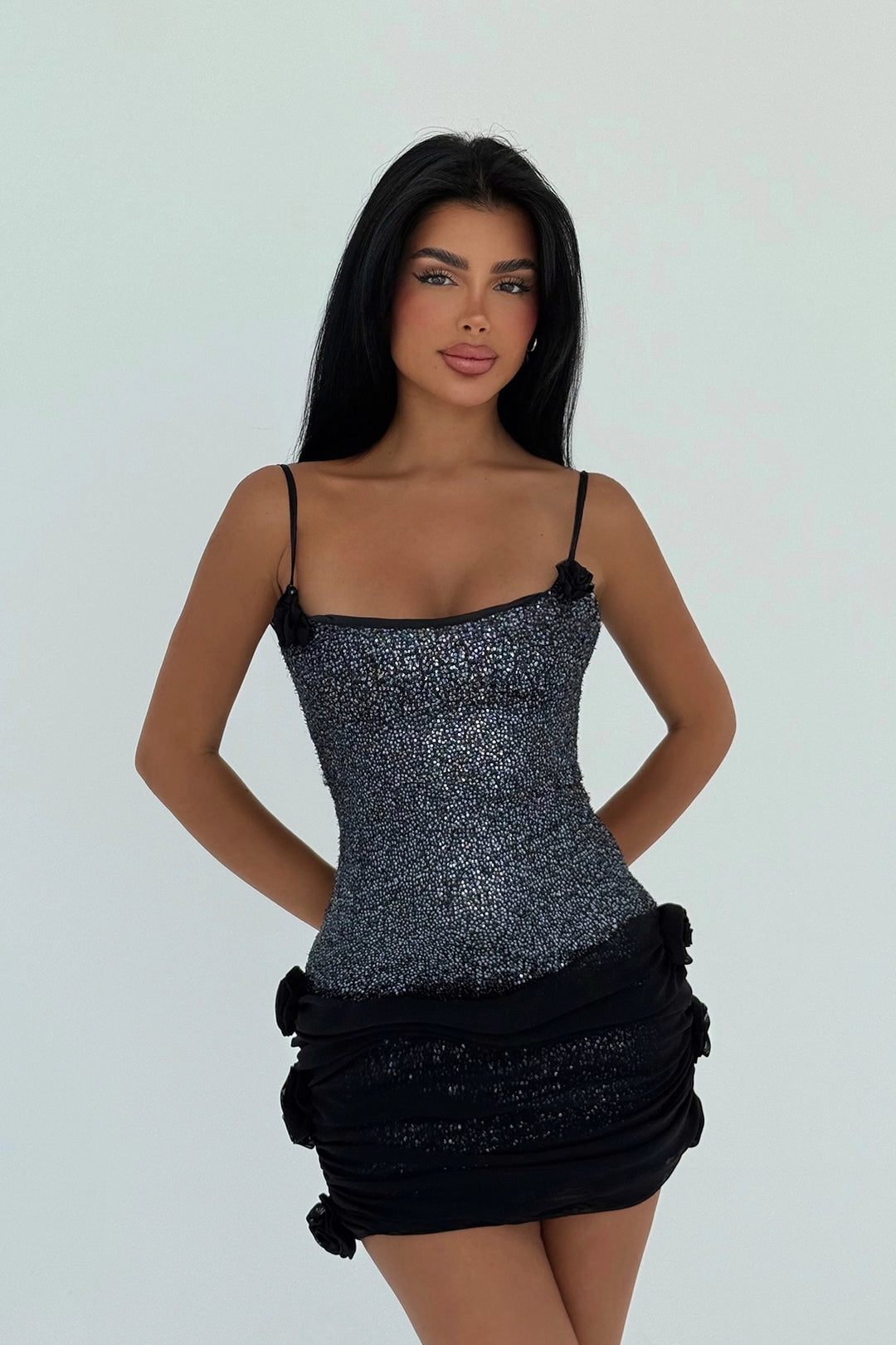 EYY Women Mor Gül Detaylı Askılı Mini Elbise - Puerto Peñasco