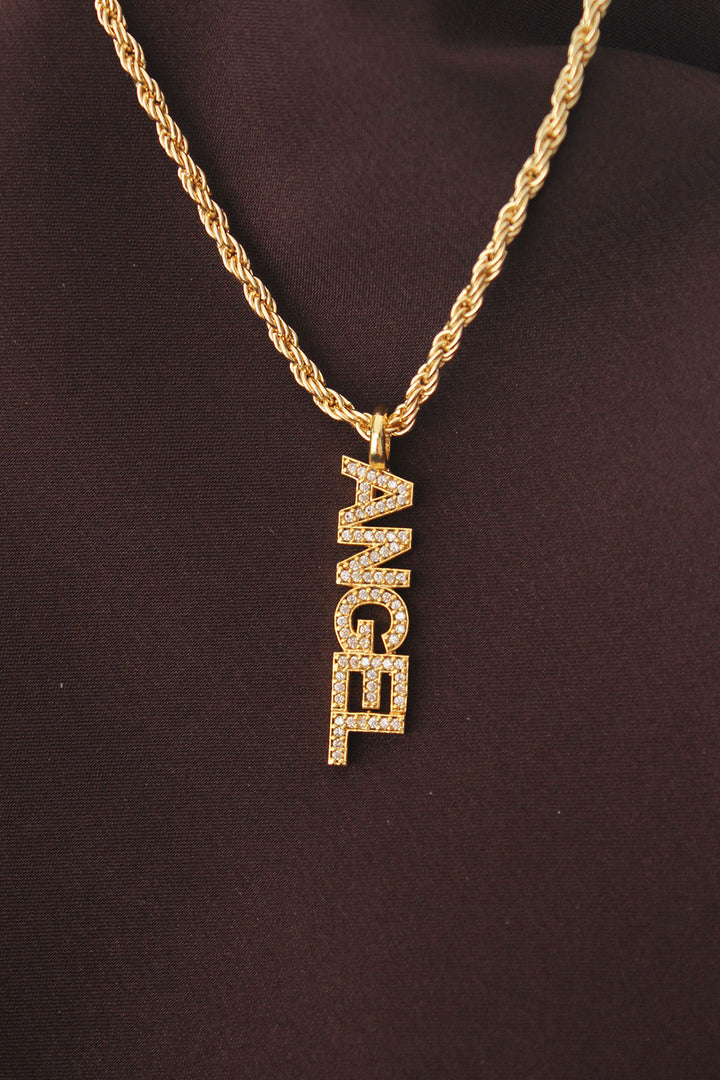 EBJ Gold Color Zircon Stone Angel Inscribed Necklace - Sidcup