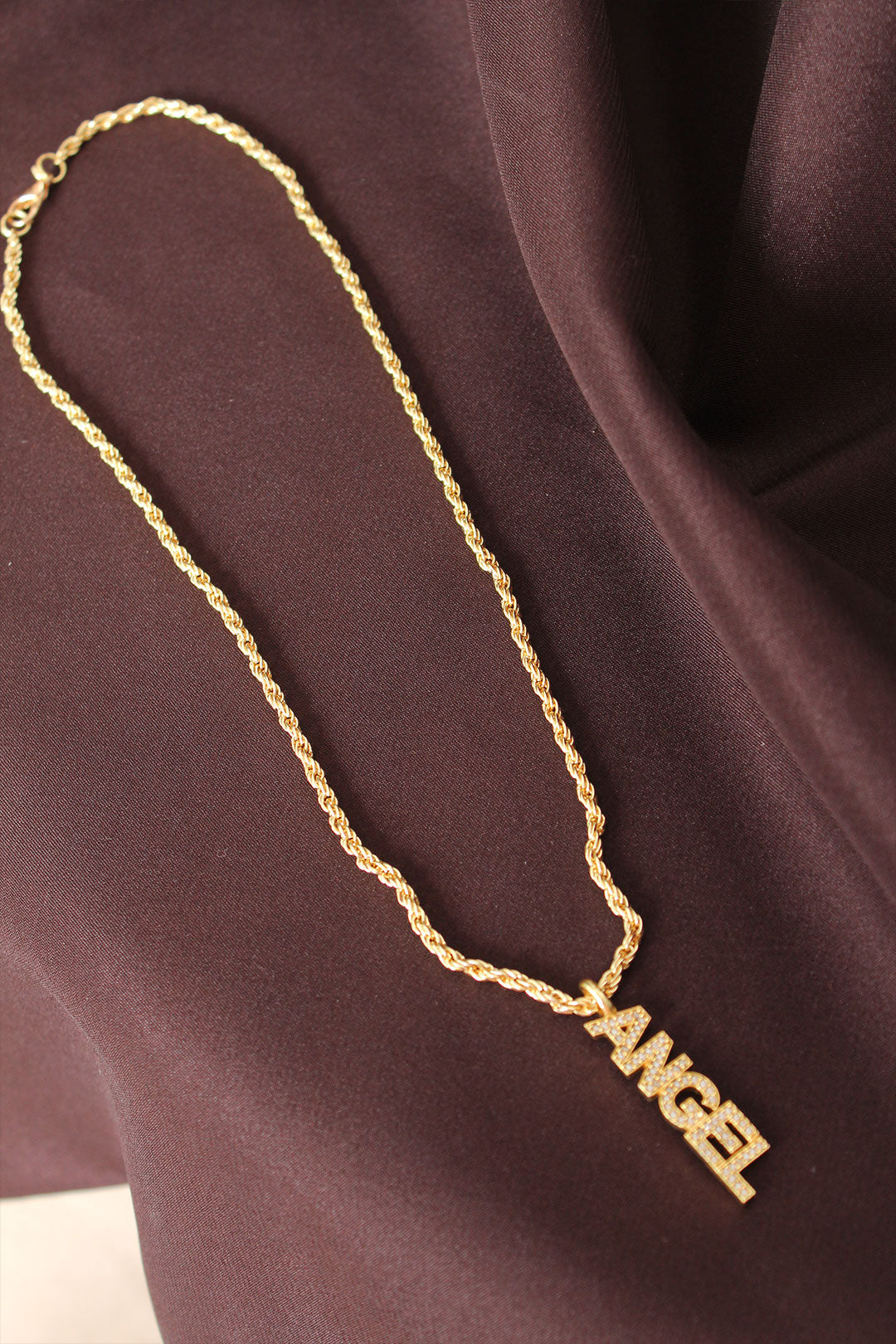 EBJ Gold Color Zircon Stone Angel Inscribed Necklace - Sidcup