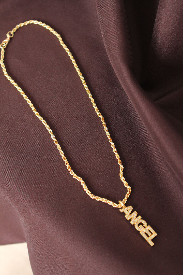 EBJ Gold Color Zircon Stone Angel Inscribed Necklace - Sidcup