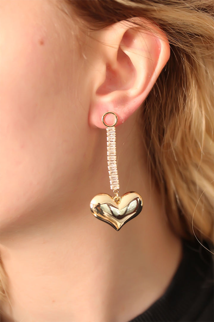 EBJ Steel Gold Color Baguette Stone Heart Earrings - Cuautepec de Hinojosa