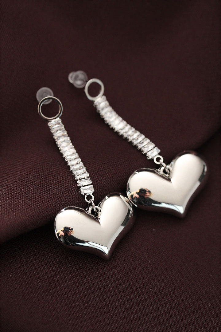 EBJ Steel Silver Color Baguette Stone Heart Earrings - Tinley Park