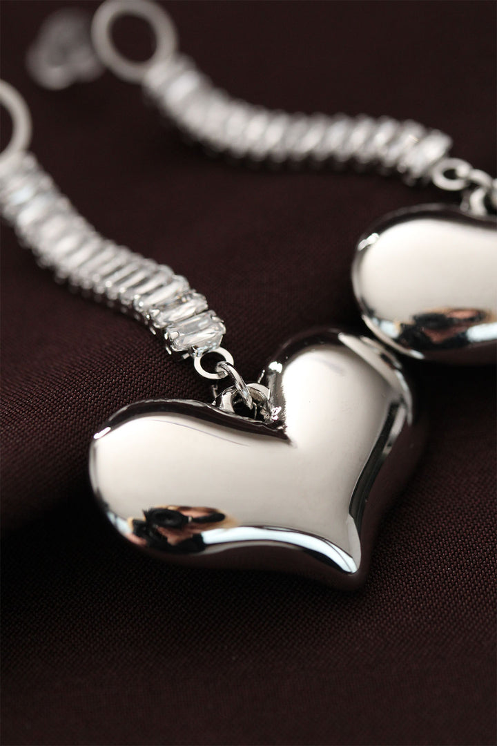 EBJ Steel Silver Color Baguette Stone Heart Earrings - Tinley Park