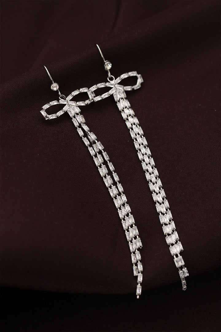 EBJ Steel Silver Color Baguette Stone Detailed Long Earrings - Santa Pola