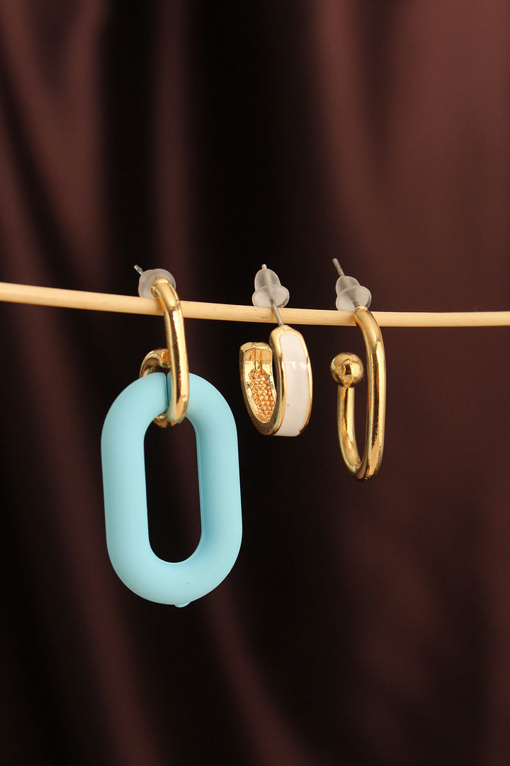 EBJ Blue Color Long Oval Hoop Earring Set - Pessac