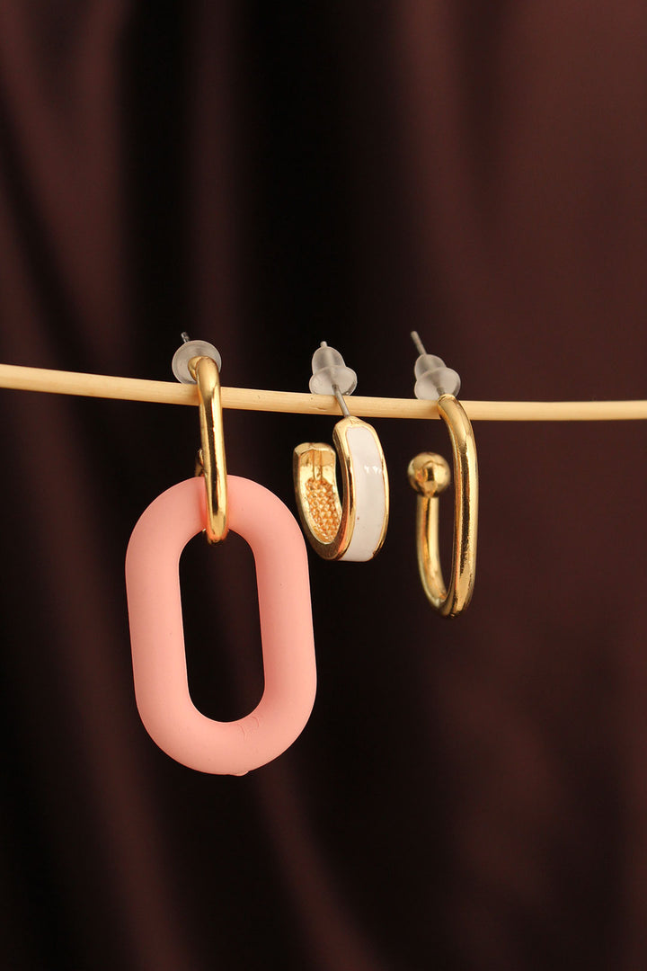EBJ Coral Color Long Oval Hoop Earring Set - Sunrise