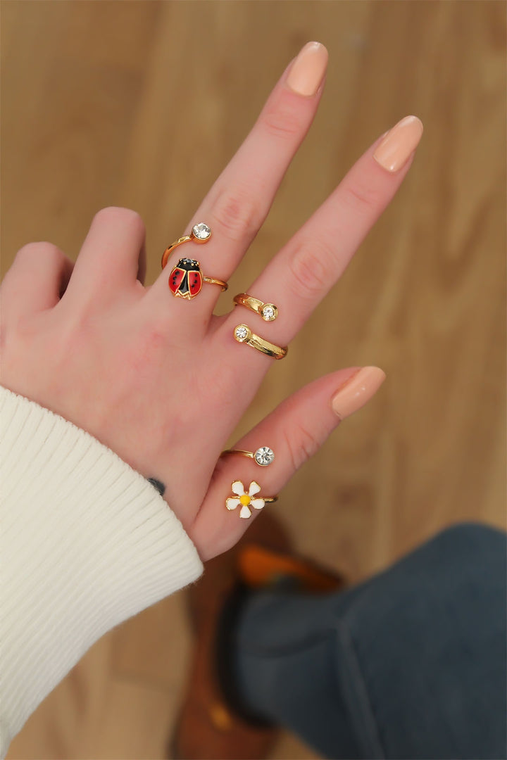 EBJ Daisy Design Zircon Stone Adjustable Ring - Épinay-sur-Seine