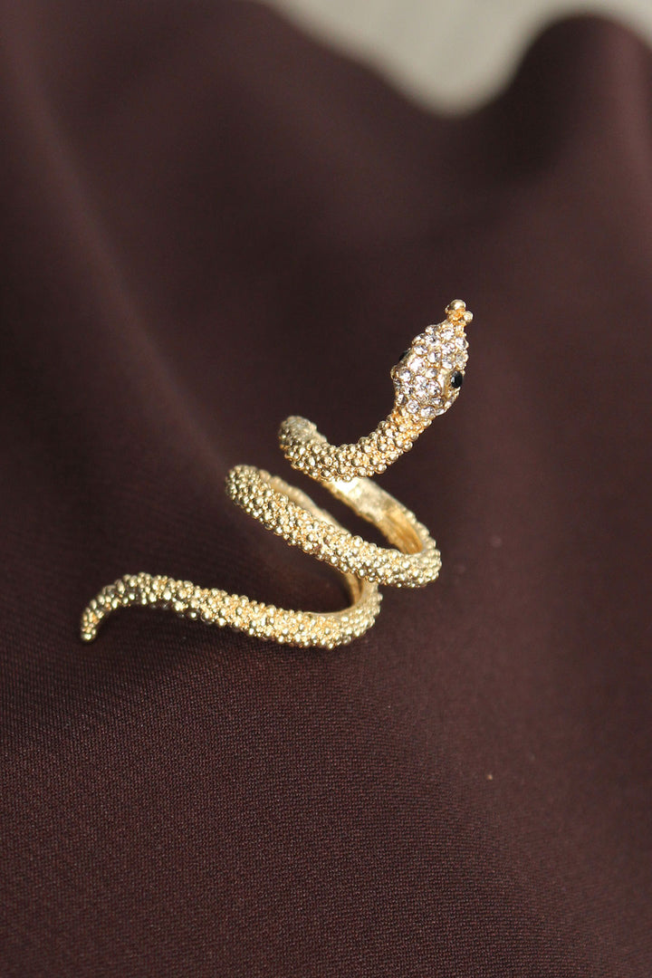 EBJ Adjustable Gold Color Snake Ring with Zircon Stone - San Juan
