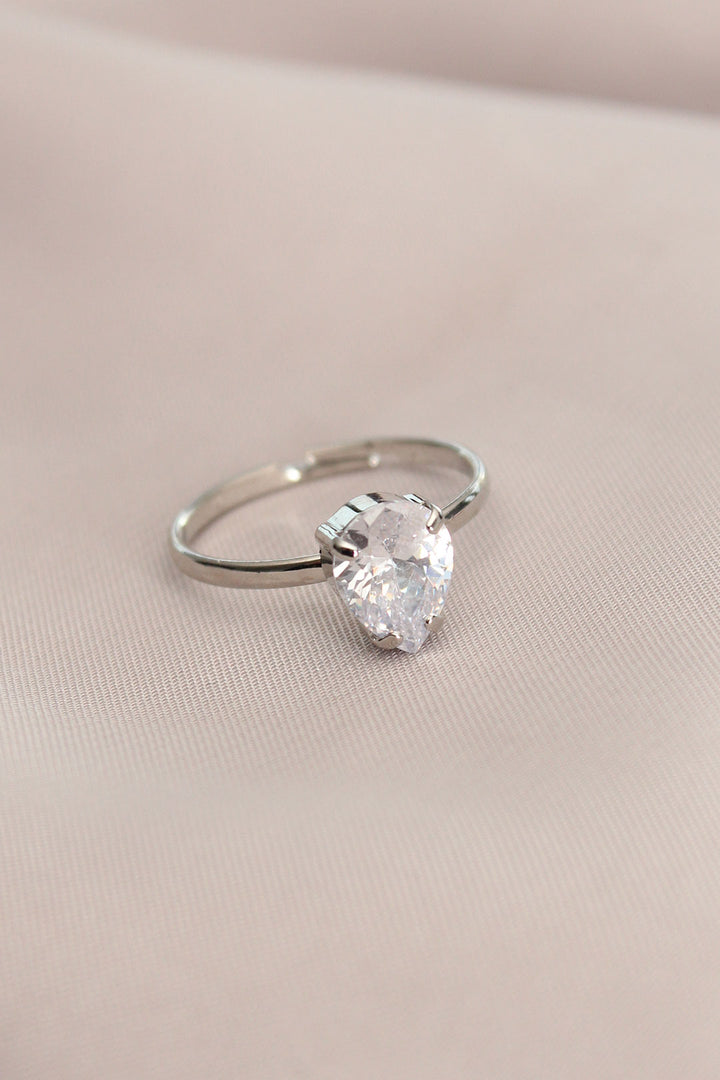 EBJ Adjustable Silver Color Stone Drop Ring - Bastia
