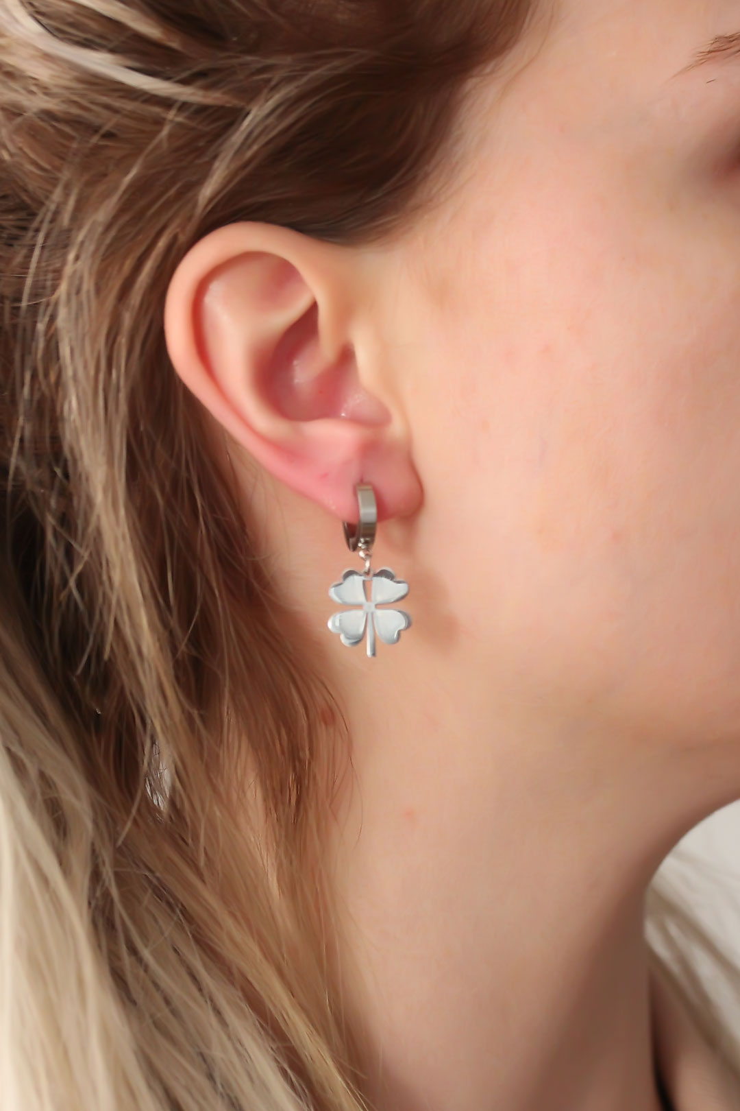 EBJ 316L Stainless Steel Silver Color Clover Earrings - Jackson