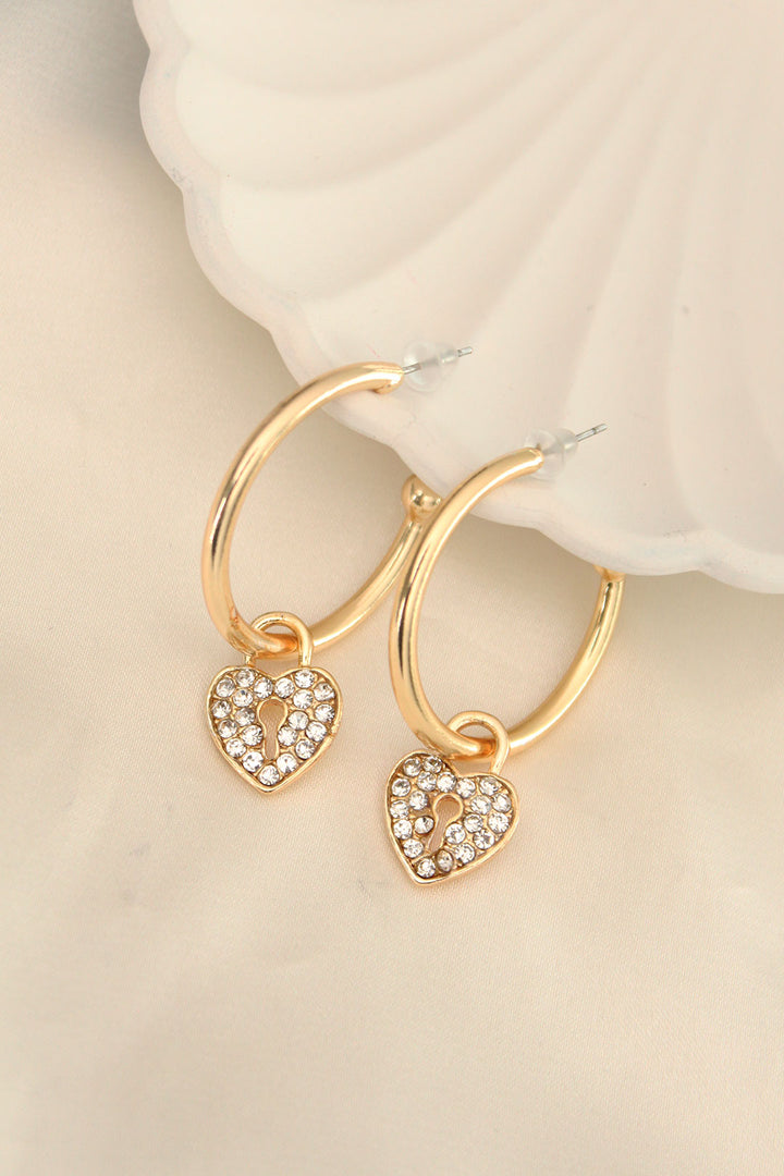 EBJ Gold Color Zircon Stone Heart Shaped Hoop Earrings - Welling
