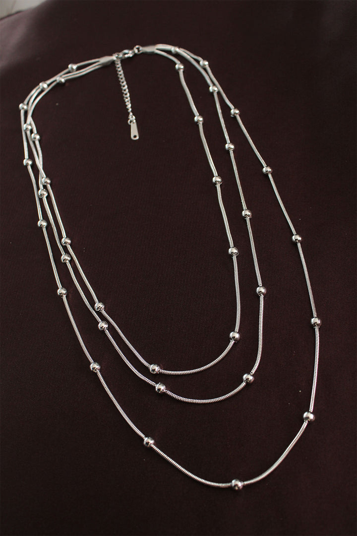 EBJ 316L Çelik Gümüş Renk Minimal Topçuk Model Çoklu Kolye - Eastbourne