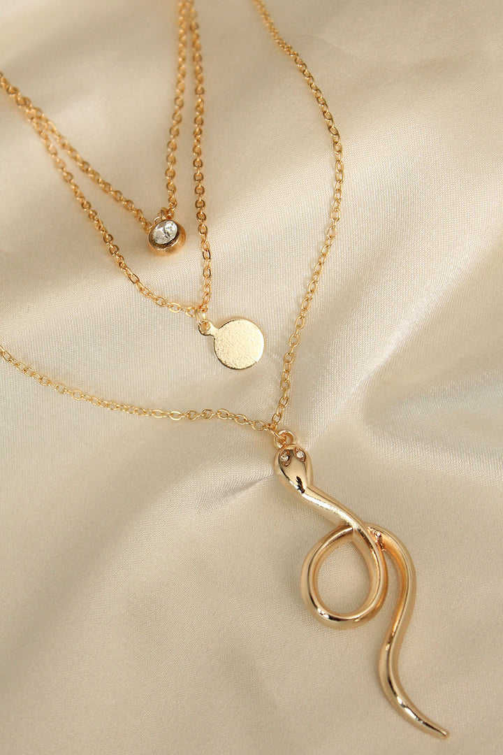 EBJ Snake Figure Zircon Stone Detail Multi Necklace - Apple Valley