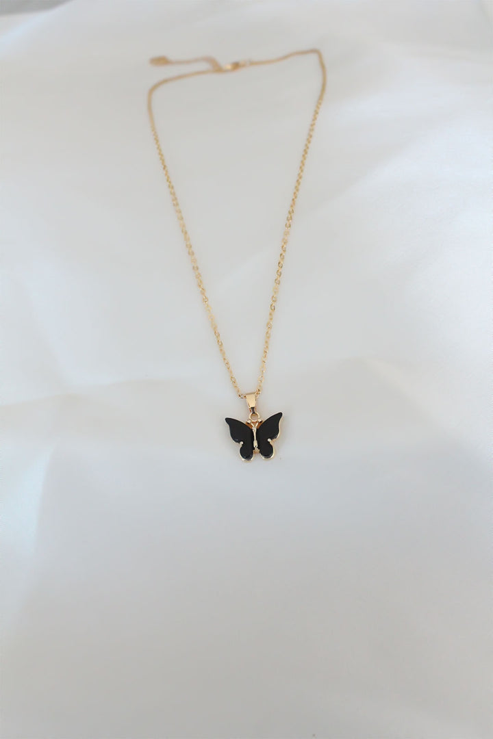 EBJ Gold Plated Black Color Mother of Pearl Butterfly Necklace - Longmont