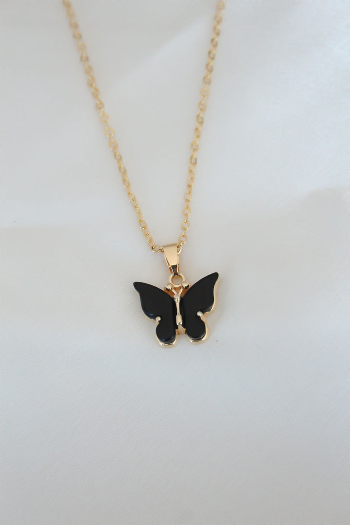 EBJ Gold Plated Black Color Mother of Pearl Butterfly Necklace - Longmont