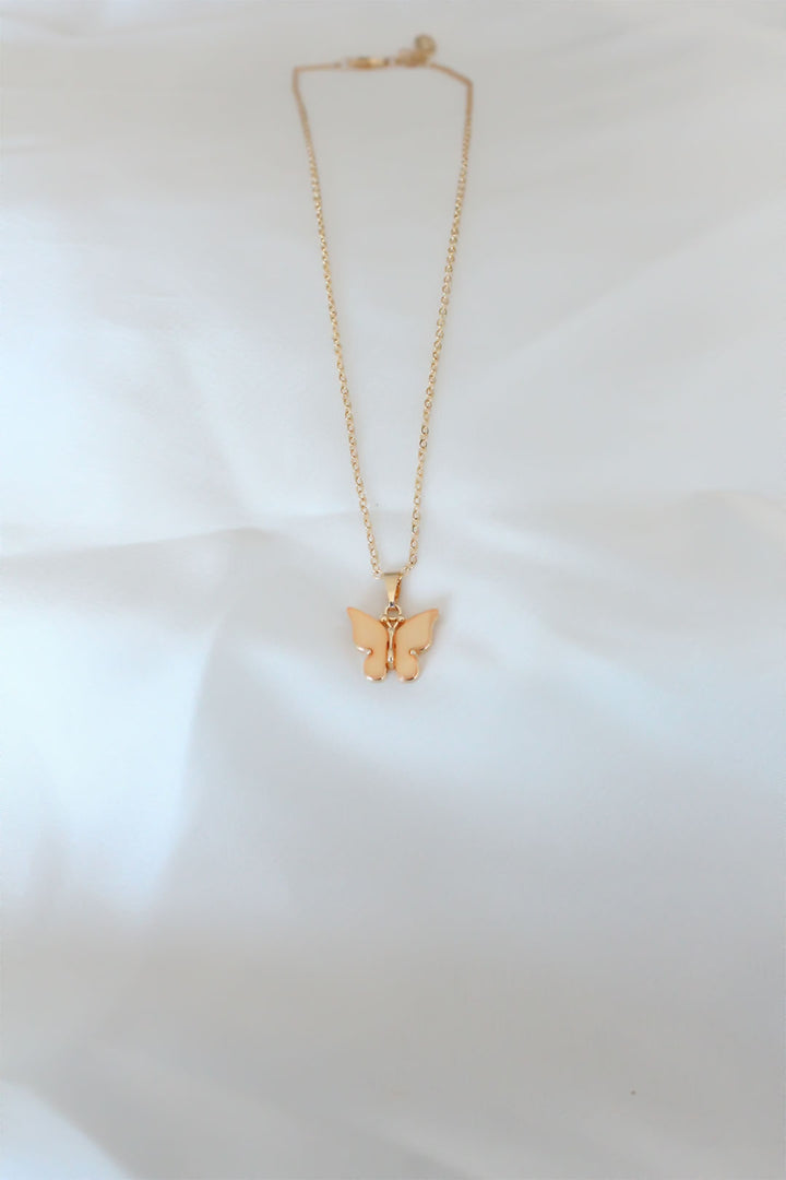 EBJ Gold Plated Yellow Color Mother of Pearl Butterfly Necklace - Sintra