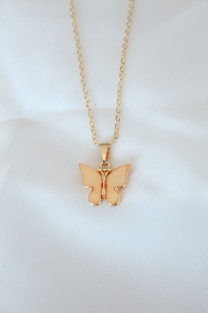 EBJ Gold Plated Yellow Color Mother of Pearl Butterfly Necklace - Sintra