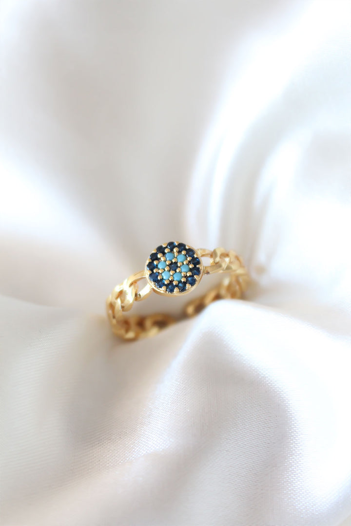 EBJ Gold Plated Women's Ring with Zircon Stone Evil Eye - Downers Grove