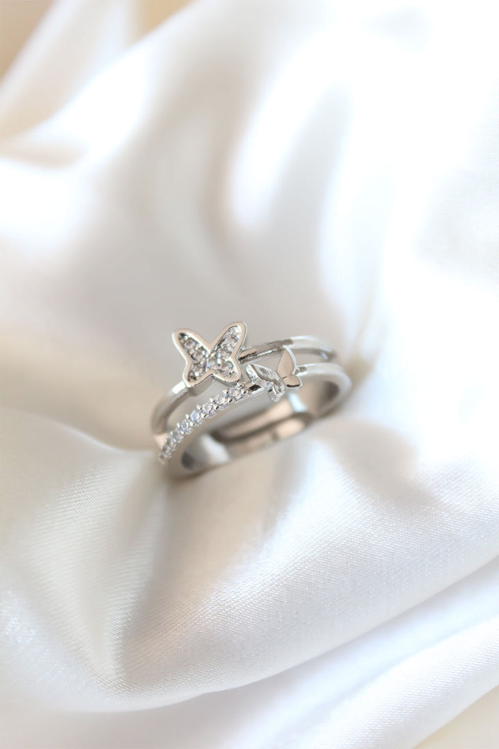 EBJ Silver Plated Butterfly Ring with Zircon Stone - Siegburg