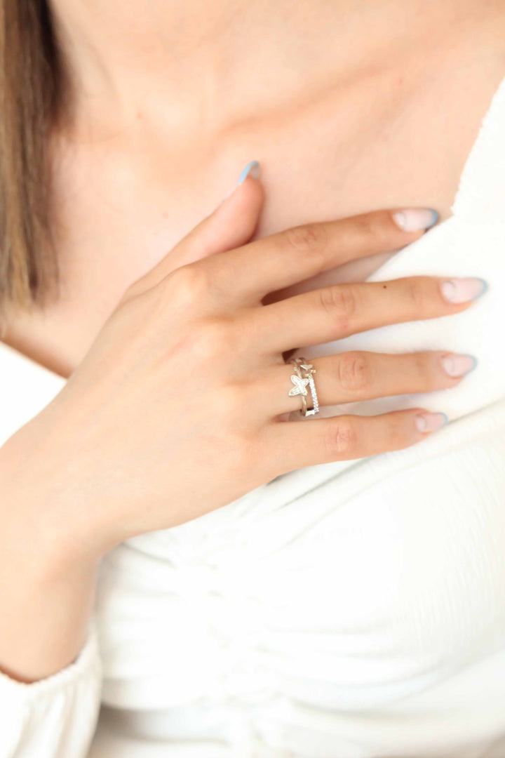 EBJ Silver Plated Butterfly Ring with Zircon Stone - Siegburg