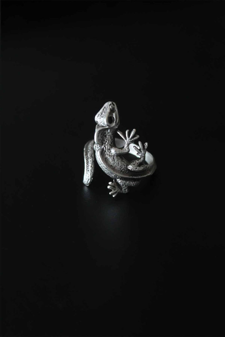 EBJ Lizard Figure Antique Silver Color Adjustable Men's Ring - Dunwoody
