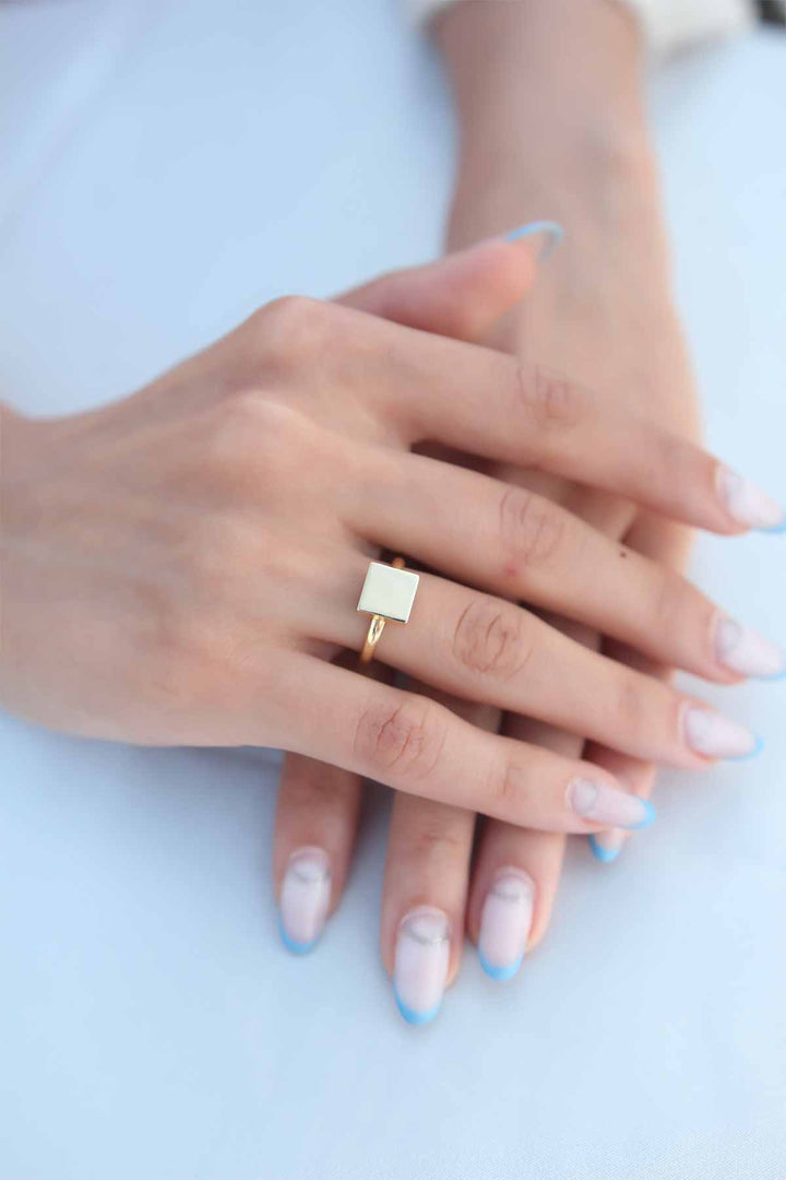 EBJ Square Plate Gold Color Women's Ring - Napa