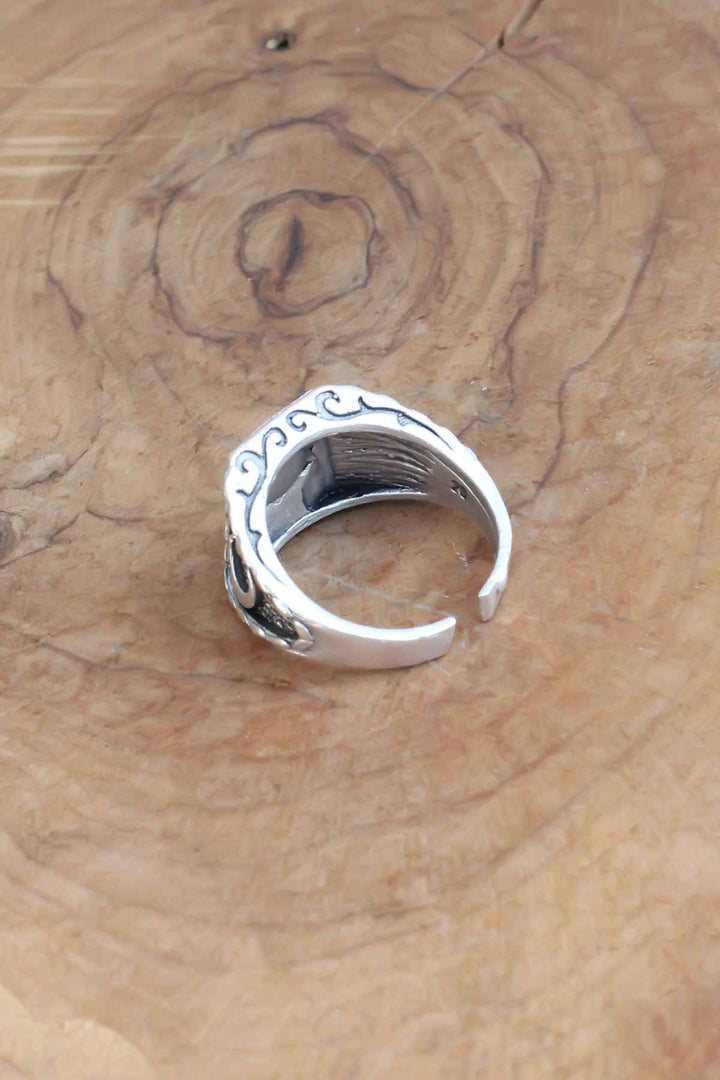 EBJ Silver Color Adjustable Men's Ring with Turkish Flag Pattern - Breda