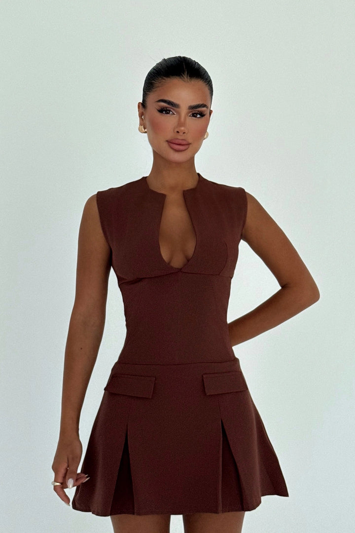 EYY Women Brown Frilly Mini Dress - Abington